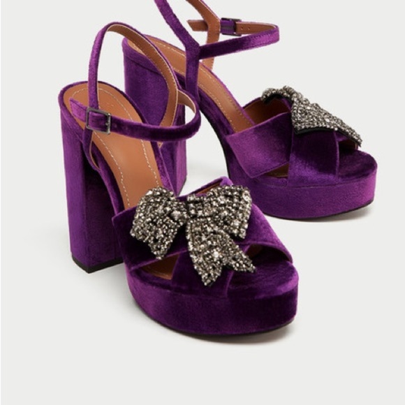 Zara Purple Velvet Platform Heels - Picture 2 of 13